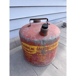 Eagle - Vintage Red & Yellow  Metal 4 Gallon Galvanized Gas Can Decor USA Garage